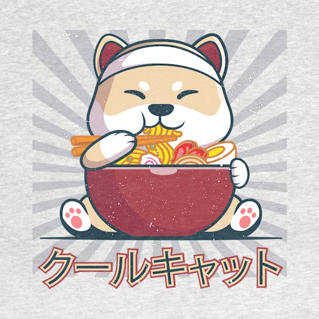 Cute japanese cat, kawaii eat noodles by Selva_design14